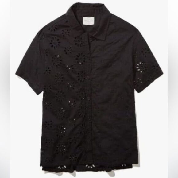American Eagle Outfitters Black Eyelet Button Down Top(Size XS) - Picture 1 of 9
